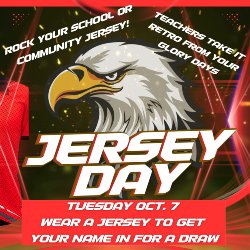 Black and red background with eagle  logo. Jersey Day Tuesday October 7